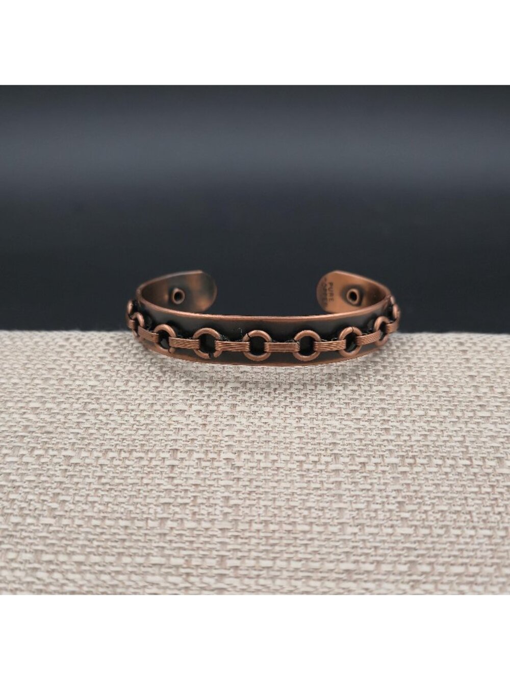 7 Inch Handmade Copper Chain Link Cuff Bracelet, Riveted Industrial Bangle B1215